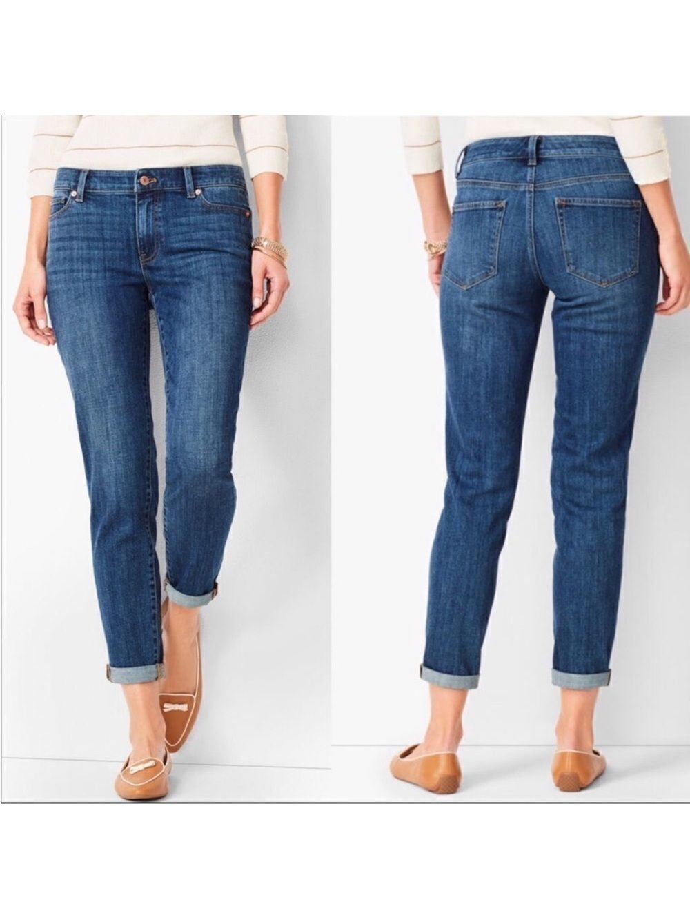 Talbots 6P Blue Flawless Five Pocket Crop Raw Fringe  Hem Denim Jeans